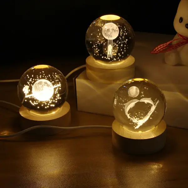 Gift 3D Galaxy Crystal Ball Night Light with Wooden Base – Solar System LED Lamp for Bedroom & Home Décor - Image 4